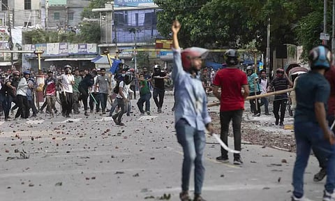 Students clash over quota system at Jahangir Nagar University at Savar outside Dhaka, Bangladesh on July 15, 2024 (AP)