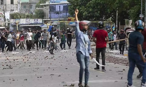 Students clash over quota system at Jahangir Nagar University at Savar outside Dhaka, Bangladesh on July 15, 2024 (AP)