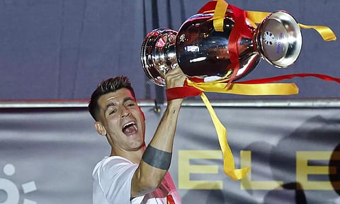 Alvaro Morata during Spain's Euro victory celebration in Madrid
