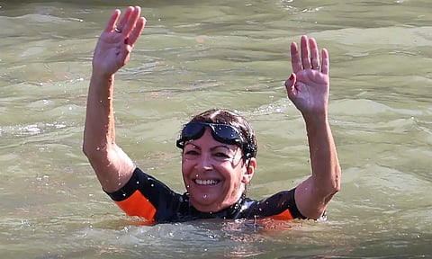 Paris Mayor Anne Hidalgo swims in the Seine River