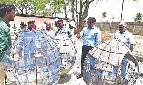 Tiruchy collector M Pradeep Kumar inspecting the construction of the aviary on Saturday
