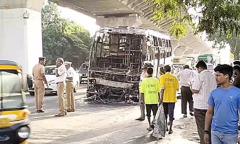 Omni bus which caught on fire in Coimbatore