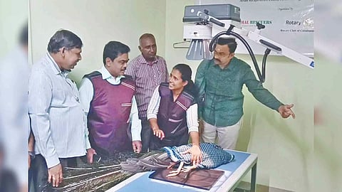A bird is examined at the newly launched X-ray unit in Avian Recuperation Centre on TNFA campus in Coimbatore