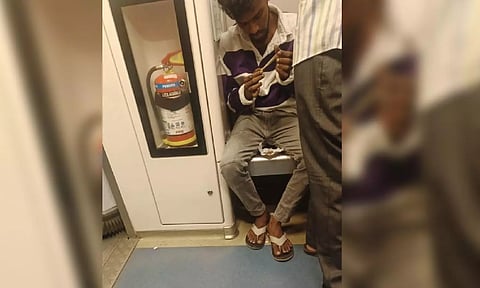 A youth is seen using ganja in Chennai Metro Rail (X)