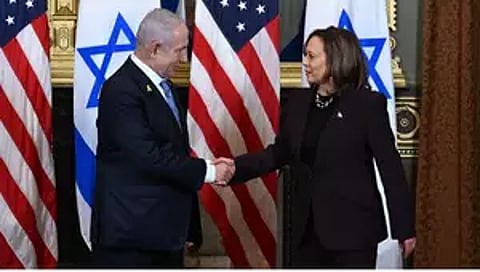 US Vice President Kamala Harris with Israeli Prime Minister Benjamin Netanyahu (IANS)