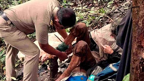 Woman was found tied to a tree with an iron chain in a forest 