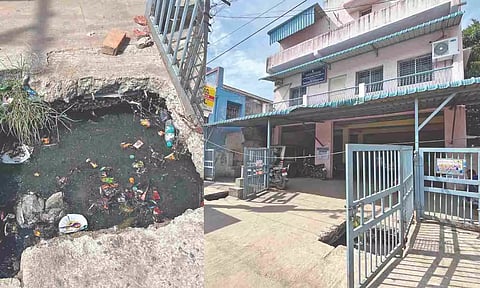 Sewage drain; gate of health office in Tiruvallur
