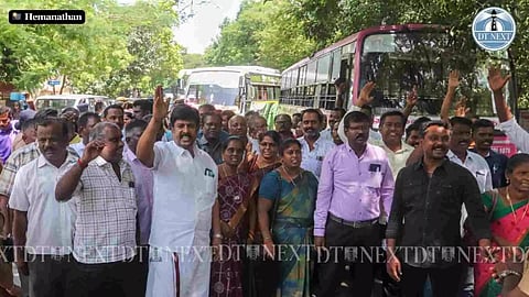 High tension prevailed at DPI after the primary education teachers federation protested for the third day, emphasising 31 point demands. (Photo/Hemanathan M)
