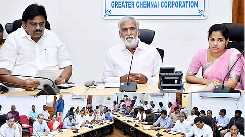 Minister for Hindu Religious and Charitable Endowments, P K Sekar Babu, held a review meeting on the infrastructure development projects being implemented in Kolathur constituency.