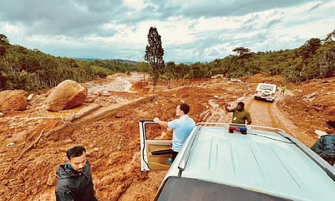 Rahul Gandhi visits a landslide-hit area on Friday