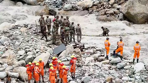 Rescue operation underway following a cloudburst, in Rampur area of Shimla district