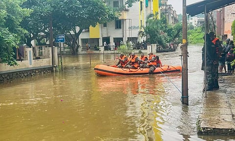  Indian Army and NDRF personnel during a rescue operation in a flood-affected area (PTI)