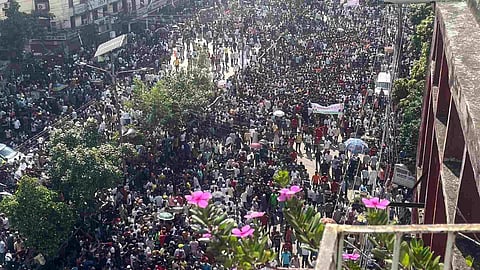 Supporters of Bangladesh Nationalist Party (BNP) gather to attend a mass party rally at the Naya Paltan area (PTI)