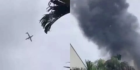 The airline VOEPASS confirmed in a statement that a plane headed for Sao Paulo's international airport Guarulhos crashed in the city of Vinhedo with 58 passengers and 4 crew members aboard. (Videograbs)