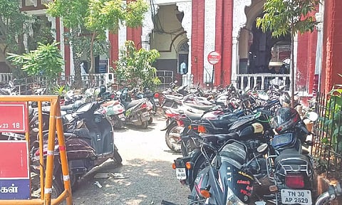 Bikes parked in ‘No Parking’ zone in Egmore Railway Station