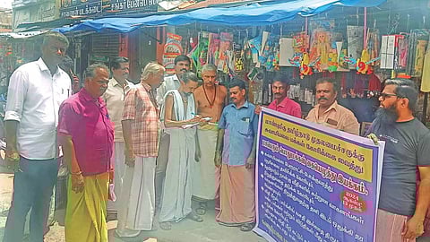 Devotees during the signature drive in Swamimalai on Tuesday 