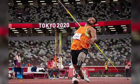Sumit Antil in action at the Tokyo 2020 games 