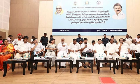 KN Nehru and other Ministers of State conducts a northeast monsoon precaution measures review meeting at Ripon Building (X)