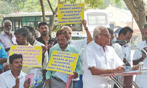 Protest against construction of Vallalar International Centre on Peruveli land (file photo)