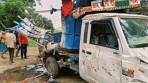 Collision between a pickup van and a bus (PTI)