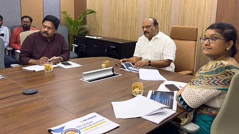 Tamil Nadu MSME Minister T.M. Anbarasan and officials at the meeting
