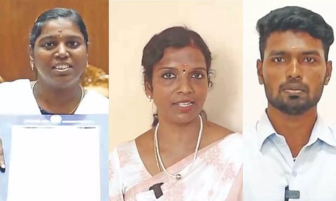 (L-R)Sathya Priya, Thanga Meena Devi, Dhanush