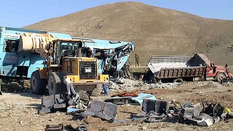 At the bus accident spot in Iran (Reuters)