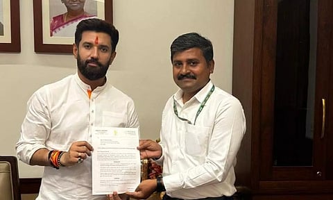 Perambalur MP Arun Nehru submitting a petition to Union Minister for Food Processing Industries Chirag Paswan in New Delhi recently
