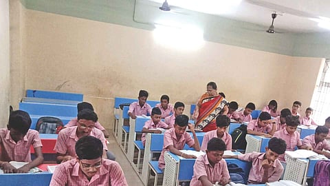 Special classes being held for students in a Corporation school at Bunder Garden Road, Perambur