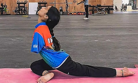 Para-archer Sheetal Devi performs yoga on the 10th International Day of Yoga (PTI)