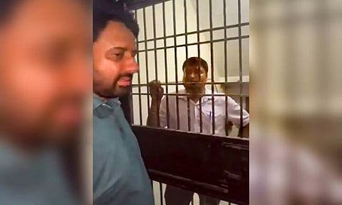 Aam Aadmi Party (AAP) MLA Amanatullah Khan during Enforcement Directorate's raids at his residence, in New Delhi (PTI)