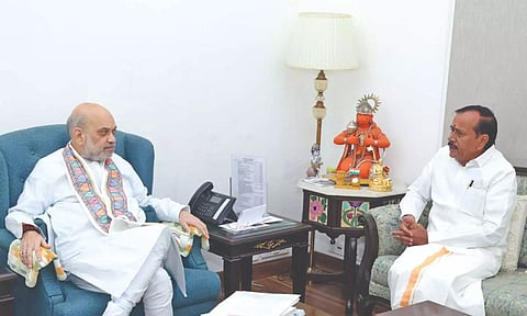 Amit Shah and H Raja during a recent meeting in New Delhi