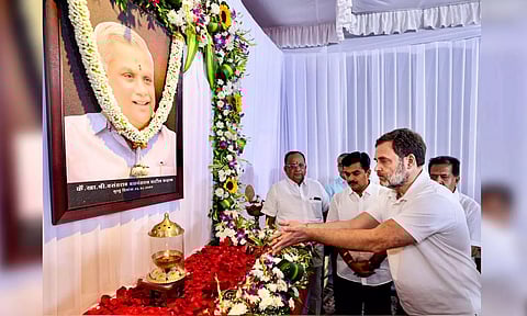 Congress leader and LoP Lok Sabha Rahul Gandhi pays tribute to late Vasantrao Chavan