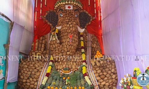 A Statue of Vinayakar made with 1000 coconuts displayed at Manali, Chennai (Photo: Justin George)