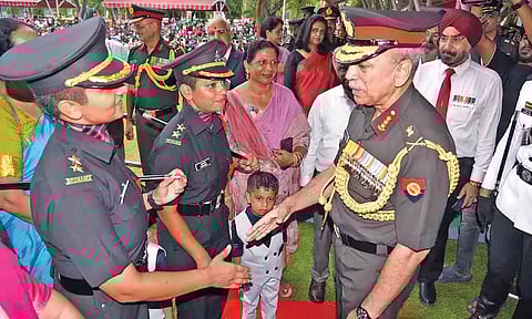 Vice Chief of Army Staff Lieutenant General NS Raja Subramani interacting with Yashwini at the passing out parade on Saturday