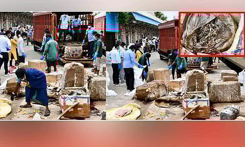 Spoilt meat seized at Chennai Central railway station (Photo: Manivasagan)