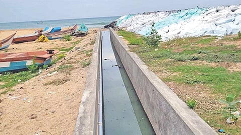 A storm water canal through which raw sewage is being let into Kovalam beach