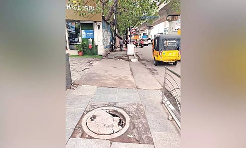 One of the damaged manholes in Ekkattuthangal