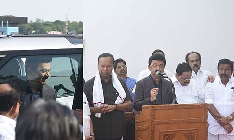 CM Stalin during the press meet at Chennai airport after his return from US (Photo credit: Justin George)