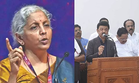 (L-R) Finance Minister Nirmala Sitaraman; Chief Minister M K Stalin