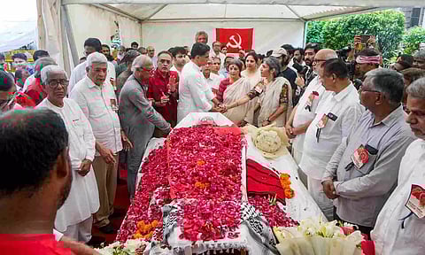 Political leaders paying tribute to late CPI (M) leader Sitaram Yechury (PTI)