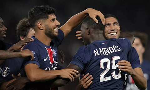 PSG players celebrates after a goal (AP)