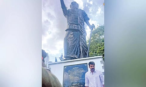 Vijay after paying floral tributes to the statue of ‘Periyar’ EV Ramasamy