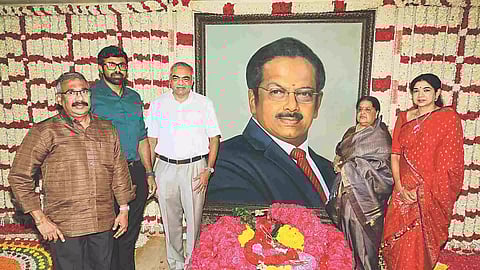 On the 89th birth anniversary of Padma Shri Dr B Sivanthi Aditanar on Tuesday, his family members Kumaran paid floral tributes at his memorial in Poes Garden