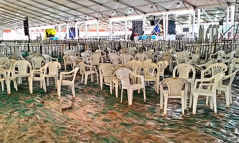  Mud and waterlogging at the SP College grounds, where Prime Minister Narendra Modi was scheduled to address a public rally, after heavy rains, in Pune (PTI)