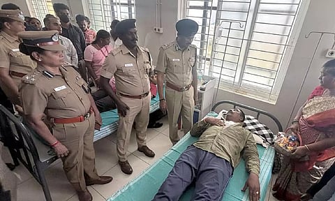 West Zone IG T Senthil Kumar visited the cops who were injured in the attack with the ATM robbers.