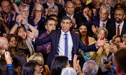 Rishi Sunak delivers a speech during his election campaign. (PTI) 