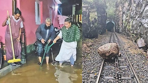 An inundated neighbourhood in Coonoor, NMR services hit due to hurdles on the track