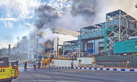 Massive fire broke out at a chemical godown of the electronics component factory of Tata Electronics in Hosur