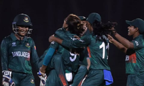 Bangladesh W players celebrate after a wicket (IANS)